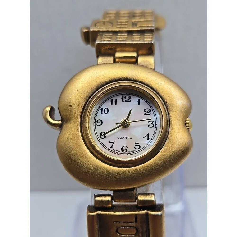Teacher Apple Bracelet Watch Schoolhouse Charm Gold Tone Quartz New Battery Cute